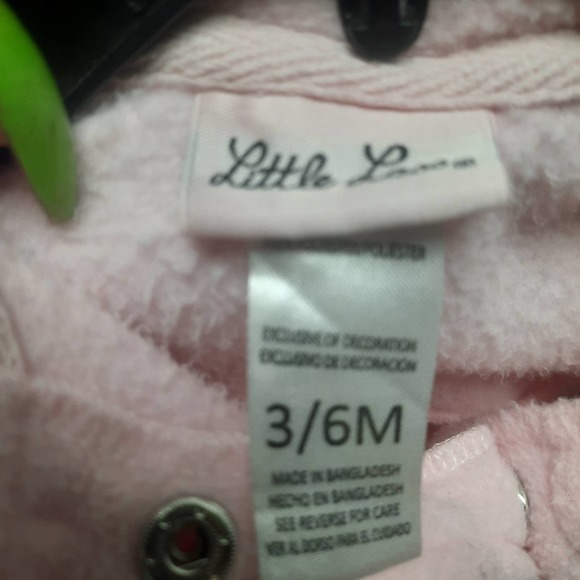 Little Lass Pink Snap front soft fleece Ribbon Kitty cat hood  3/6M - Picture 4 of 5